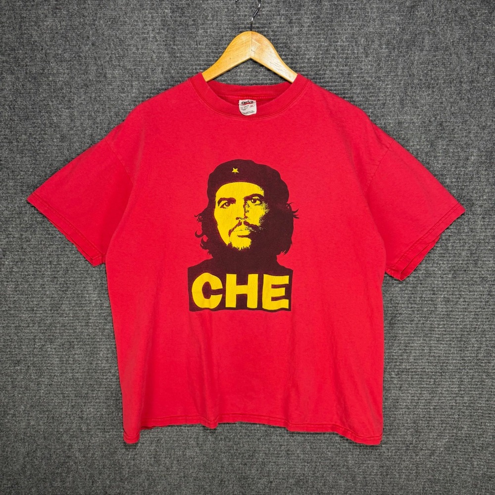 Vintage Anvil Che Guevara Graphic T-Shirt Red Mens XL Cotton Short Sleeve Tee
